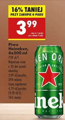 Biedronka Piwo Heineken 4x500 ml oferta