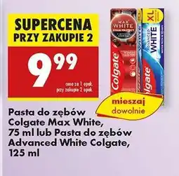 Biedronka Pasta do zębów Colgate Max White, 75 ml lub Pasta do zębów Advanced White Colgate, 125 ml oferta