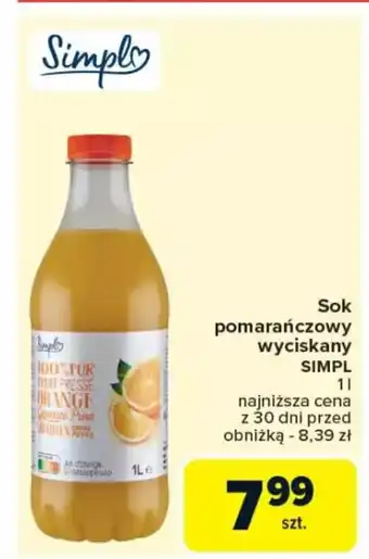 Carrefour Sok pomarańczowy wyciskany Simpl oferta