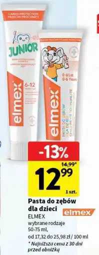 Intermarche Pasta do zębów dla dzieci w wieku 0-6 lat Elmex Junior oferta