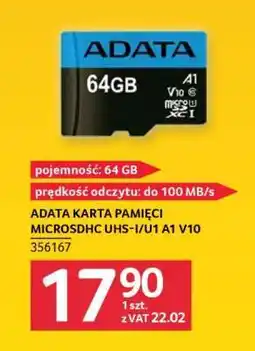 Selgros ADATA KARTA PAMIĘCI MICROSDHC UHS-I/U1 A1 V10 oferta