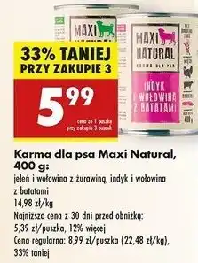 Biedronka Karma dla psa jeleń i wołowina z żurawiną Maxi Natural oferta
