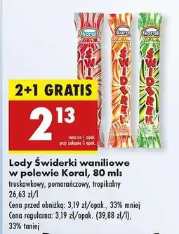 Biedronka Lody Świderki waniliowe w polewie Koral, 80 ml oferta