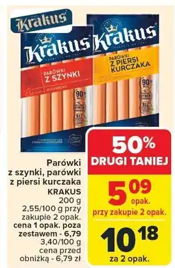 Carrefour Market Parówki z szynki, parówki z piersi kurczaka KRAKUS oferta