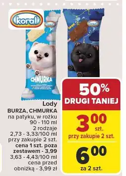Carrefour Lody BURZA, CHMURKA na patyku 90-110 ml KORAL oferta