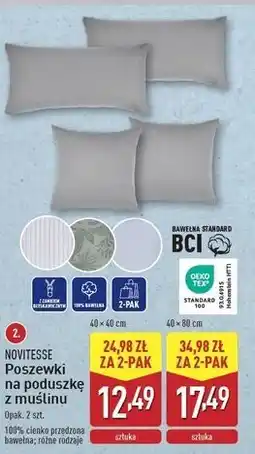 ALDI Poszewki na poduszkę z muślinu 40 x 80 cm Novitesse oferta
