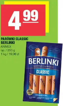 Spar Parówki Classic Berlinki 250g Animex oferta