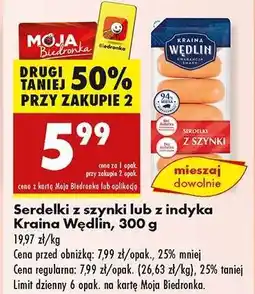 Biedronka Serdelki z szynki lub z indyka Kraina Wędlin, 300 g oferta