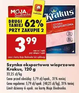 Biedronka Szynka eksportowa wieprzowa Krakus, 120 g oferta