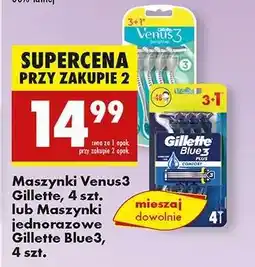 Biedronka Maszynki Venus3 Gillette, 4 szt. lub Maszynki jednorazowe Gillette Blue3, 4 szt oferta