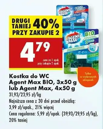 Biedronka Kostka do WC Agent Max BIO, 3x50 g lub Agent Max, 4x50 g oferta