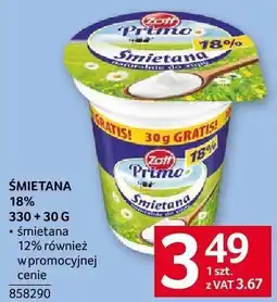 Selgros Śmietana 18% 330 g + 30 g Zott Primo oferta