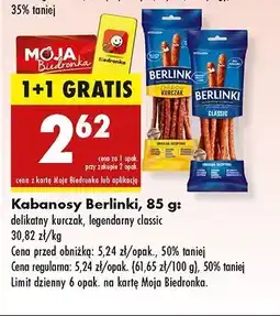 Biedronka Kabanosy delikatny kurczak Morliny berlinki oferta
