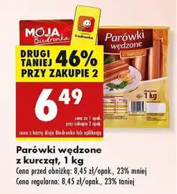 Biedronka Parówki drobiowe wędzone oferta