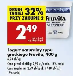 Biedronka Jogurt naturalny grecki Fruvita oferta