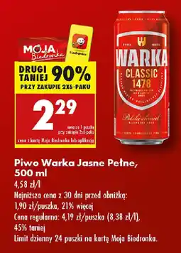 Biedronka Piwo Warka Jasne Pełne oferta
