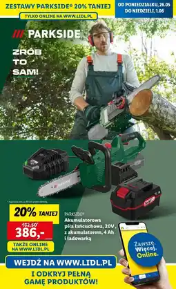 Lidl Piła łańcuchowa akumulatorowa 20 v Parkside oferta