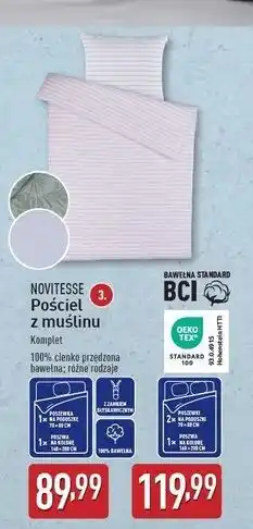 ALDI Komplet pościeli muślinowej 220 x 200 cm + 2 70 80 Novitesse oferta