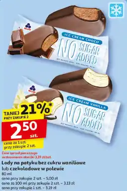 Auchan Lody na patyku bez cukru waniliowe lub czekoladowe w polewie oferta