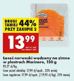 Biedronka Łosoś norweski wędzony na zimno w plastrach Marinero oferta