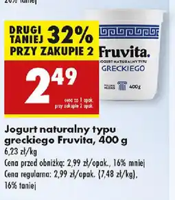 Biedronka Jogurt naturalny typu greckiego Fruvita oferta