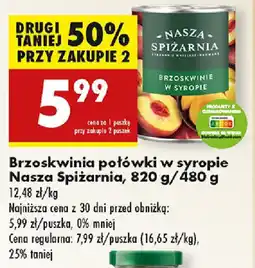 Biedronka Brzoskwinia połówki w syropie Nasza Spiżarnia oferta