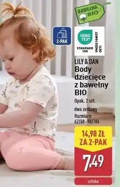 ALDI Body niemowlęce z bawełny bio 62/68-98/104 Lily & Dan oferta