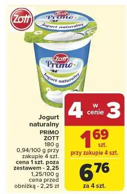 Carrefour Jogurt naturalny Zott Primo 180g oferta