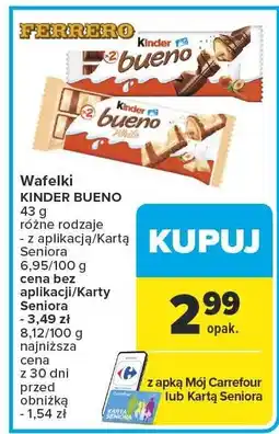 Carrefour Wafelki KINDER BUENO 43g różne rodzaje Ferrero oferta