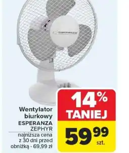 Carrefour Wentylator biurkowy Esperanza Zephyr oferta