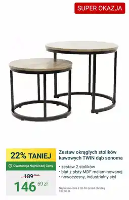 ERLI Zestaw okrągłych stolików kawowych TWIN dąb sonoma oferta