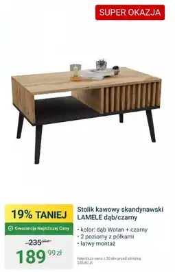 ERLI Stolik kawowy skandynawski LAMELE dąb/czarny oferta
