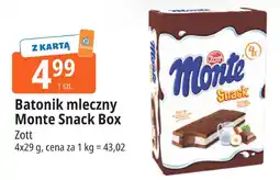 E.Leclerc Batonik mleczny Monte Snack Box 4x29g Zott oferta