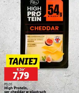 Lidl Ser cheddar w plastrach Pilos High Protein oferta