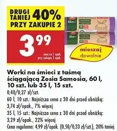 Biedronka Worki na śmieci 35 l z taśmą ściągającą mocne Zosia Samosia oferta