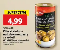 Lidl Oliwki zielone manzanilla z pastą z asrdeli Sol&mar oferta