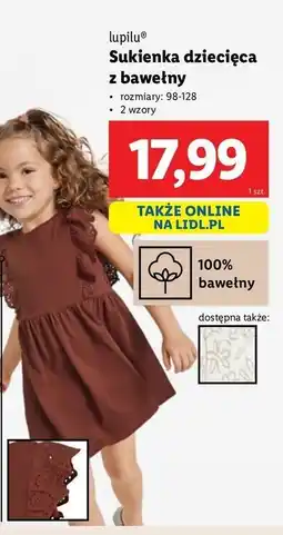 Lidl Sukienka dziewczęca 98-128 z bawełny Lupilu oferta