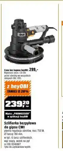 OBI Szlifierka bezpyłowa do gipsu CMI oferta
