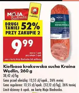 Biedronka Kiełbasa krakowska sucha Kraina Wędlin , 260 g oferta
