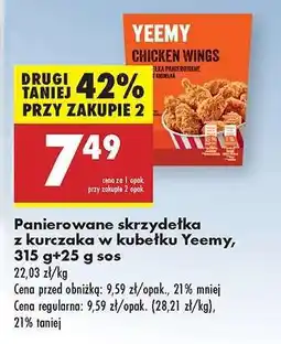 Biedronka Panierowane skrzydełka z kurczaka w kubku Yeemy, 315 g+25 g sos oferta