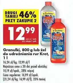 Biedronka Granulki, 800 g lub żel do udrożniania rur Kret, 1 l oferta