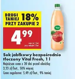 Biedronka Sok jabłkowy bezpośrednio tłoczony Vital Fresh, 1 l oferta