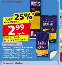 Auchan Makaron z pszenicy durum pióra, świderki lub spaghetti oferta