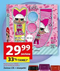 Auchan Zestaw w pudełku lol: żel pod prysznic 250 ml + 2 x kula do kąpieli 50 g skarpety Bi-Es Zestawy oferta