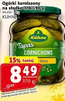 Prim Market Ogorki korniszon na slodko 370g/190g KUHNE oferta