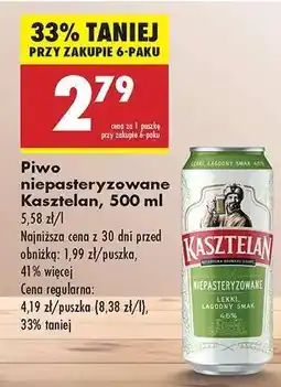 Biedronka Piwo niepasteryzowane Kasztelan, 500 ml oferta
