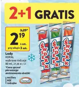 Intermarche Lody waniliowe w polewie sorbetowej pomarańczowej Koral Świderek oferta