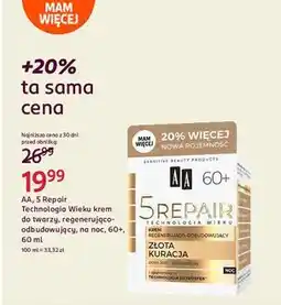 Rossmann Nocny krem regenerująco-odbudowujący 60+ złota kuracja Aa Technologia Wieku 5Repair oferta