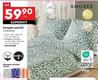 Biedronka Komplet pościeli bawełnianej 220 x 200 cm + 2 70 80 Smukee oferta