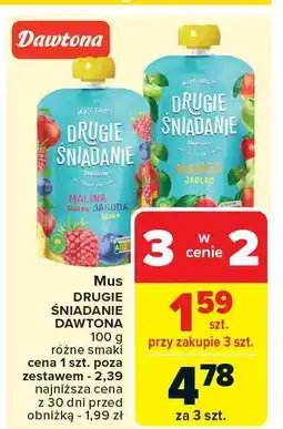 Carrefour Market Mus DRUGIE ŚNIADANIE DAWTONA malina jabłko jagoda banan 100g oferta
